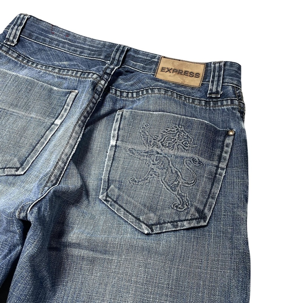 Express Jeans Mens Kingston Embroidered Lion Skater Baggy Jeans Size 32x30 Y2K